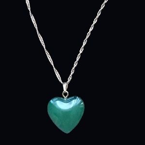 3-D Heart of Glass Pendant Necklace Exotic Jade Water Wave Gold Plate Chain